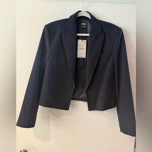 Zara Cropped Navy Blazer